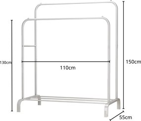 Διπλή Μεταλλική Κρεμάστρα Δαπέδου 110x55x150cm με 1 Ράφι - Άσπρο