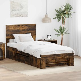 vidaXL Σκελετός Κρεβατιού Καπνιστό Δρύς 90 x 200 cm Επεξεργασμένο ξύλο