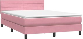 vidaXL Κρεβάτι Boxspring με Στρώμα &amp; LED ροζ 160x220 cm Βελούδινο