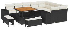 vidaXL Σετ Καναπέ Κήπου 12 pcs Μαύρο συνθετικό ρατάν