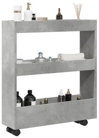 Τρόλεϊ Αποθήκευσης Στενό 3 Επιπέδων Γκρι Σκυρ. Επεξ. Ξύλο