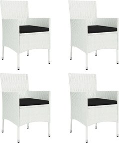vidaXL Σετ Τραπεζαρίας Κήπου 5 Τεμαχίων Λευκό Συνθ. Ρατάν με Μαξιλάρια