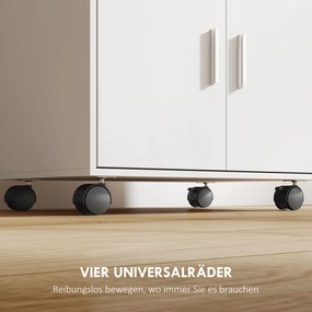 HOMCOM ντουλάπι μικροκυμάτων, ράφι, ντουλάπι διπλής πόρτας, συρτάρι, τροχοί, λευκό