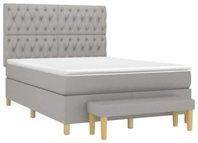 Κρεβάτι Boxspring με Στρώμα Ανοιχτό Γκρι 140x190 εκ. Υφασμάτινο - Γκρι