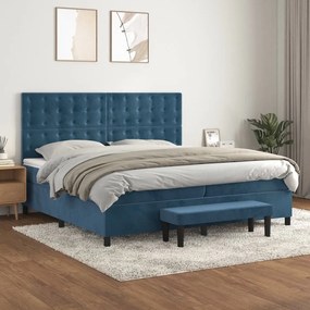 vidaXL Κρεβάτι Boxspring με Στρώμα Σκούρο Μπλε 200x200 εκ. Βελούδινο