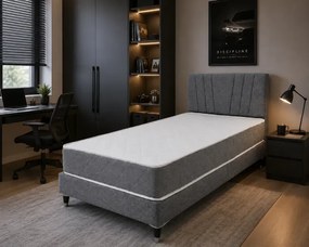 Stewehome Μονό Κρεβάτι Γκρι με Στρώμα και Υφασμάτινο Κεφαλάρι 90x190 cm