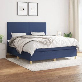 vidaXL Κρεβάτι Boxspring με Στρώμα Μπλε 180x200 εκ. Υφασμάτινο