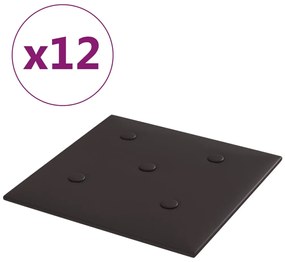 vidaXL Πάνελ Τοίχου 12 τεμ. Μαύρα 30 x 30 εκ. 1,08 μ² Συνθετικό Δέρμα