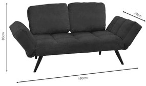 Καναπές - κρεβάτι 3θέσιος Jackie pakoworld ύφασμα ανθρακί-μέταλλο μαύρο 190x80x74εκ