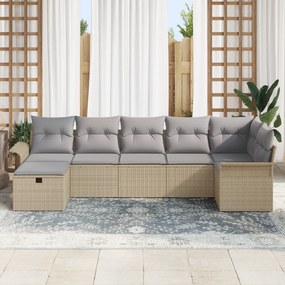 vidaXL Σετ Καναπέ Κήπου 7 Τεμαχίων με Μαξιλάρια Μπεζ Ρατάν