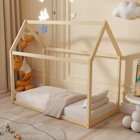 Παιδικό Κρεβάτι με Στρώμα PEPE Ξύλο Πεύκου σε Φυσικό 70x140εκ 77x146x128 εκ.