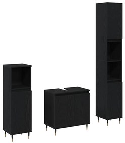 vidaXL Σετ Επίπλων Μπάνιου με πόρτα 3 pcs Μαύρη Οξυά 30 x 30 x 190 εκ