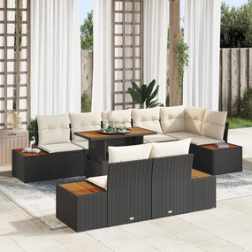 vidaXL Σετ Εξωτερικής Διατροφής 9 Τεμαχίων με Μαξιλάρια Μαύρο Πολυ Ράτταν