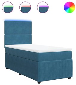 vidaXL Κρεβάτι Boxspring με Στρώμα Μπλε 90x200 εκ. Βελούδινο