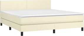 vidaXL Κρεβάτι Boxspring με Στρώμα &amp; LED Κρεμ 160x200 εκ. Συνθ. Δέρμα
