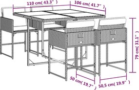 vidaXL Σετ Τραπεζαρίας Κήπου 5 Τεμαχίων Καφέ Συνθ. Ρατάν με Μαξιλάρια