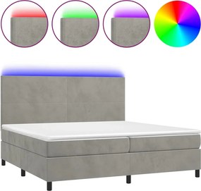 vidaXL Κρεβάτι Boxspring με Στρώμα &amp; LED Αν.Γκρι 200x200 εκ. Βελούδινο