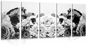 Σύνθεση λουλουδιών 5 μερών με ρομαντική πινελιά σε ασπρόμαυρο - 100x50