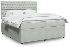 vidaXL Κρεβάτι Boxspring με Στρώμα Ανοιχτό Γκρι 200x200 εκ. Βελούδινο