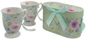 Φλυτζάνια Καφέ Σε Κουτί Δώρου Floral (Σετ 2Τμχ) 374-224-305 12x11cm Multi-Green Ceramic