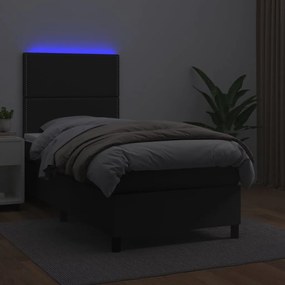 vidaXL Κρεβάτι Boxspring με Στρώμα &amp; LED Μαύρο 100x200 εκ. Συνθ. Δέρμα