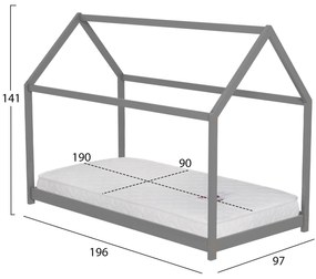 Παιδικό Κρεβάτι με Στρώμα PEPE Ξύλο Πεύκου σε Γκρί 90x190εκ 97x196x141 εκ.