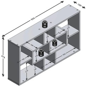 FMD Ραφιέρα Τοίχου Ορθογώνια με 8 Τμήματα Λευκή - Λευκό