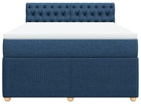 Κρεβάτι Boxspring με Στρώμα Μπλε 140x190 εκ. Υφασμάτινο - Μπλε