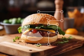 Σετ των 2 Intra Συλλεκτικό Ξύλινο Παζλ Plywood 4mm - Λαχταριστό Burger με τυρί, μαρούλι και ντομάτα Σε Ξύλινο Κουτί - Διαστάσεις: 10x10 cm – 25 κομμάτια