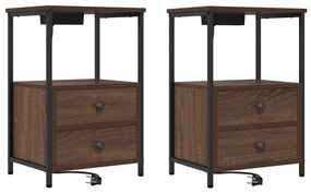 vidaXL Κομοδίνο με Σταθμό Φόρτισης 2 pcs Καφέ δρυς Επεξεργασμένο ξύλο