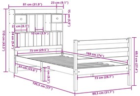 Κρεβάτι Βιβλιοθήκη Χωρίς Στρώμα Λευκό 75x190 εκ Μασίφ Πεύκο - Λευκό