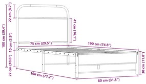 Πλαίσιο Κρεβατιού Χωρ. Στρώμα Sonoma Δρυς 75x190εκ Επεξ. Ξύλο - Καφέ