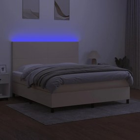 ΚΡΕΒΑΤΙ BOXSPRING ΜΕ ΣΤΡΩΜΑ &amp; LED ΚΡΕΜ 180X200 ΕΚ. ΥΦΑΣΜΑΤΙΝΟ 3134738