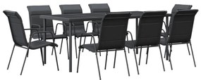 vidaXL Σετ Τραπεζαρίας Κήπου 9 Τεμαχίων Μαύρο από Ατσάλι &amp; Textilene