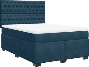 vidaXL Κρεβάτι Boxspring με Στρώμα Μπλε 160x200 εκ. Βελούδινο