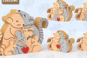 Σετ των 2 Intra απο ξύλο plywood 3mm-4mm πάχος – Πακέτο κοπής με λέιζερ παζλ Rats Family | CNC Δίασταση 20x20 cm INTRAFABR-119955341