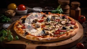 Intra Συλλεκτικό Ξύλινο Παζλ Plywood  4mm - Νόστιμη πίτσα σε ξύλινο ξύλο κοπής με γαρνιτούρες Σε Ξύλινο Κουτί - Διαστάσεις: 10x10 cm – 25 κομμάτια