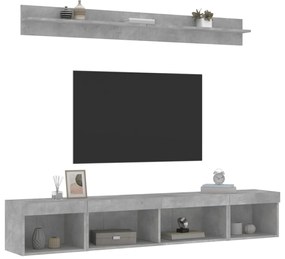 vidaXL Έπιπλα Τοίχου Τηλεόρασης 5 τεμ. LED Γκρι Σκυρ. από Επεξ. Ξύλο