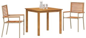 vidaXL 3 Piece Garden Dining Set Beige Poly Rattan Acacia