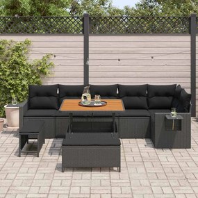 vidaXL Σετ Καναπέ Κήπου Ρυθμιζόμενο ύψος 9 pcs Μαύρο συνθετικό ρατάν