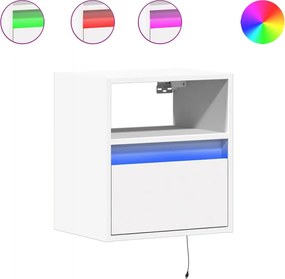 vidaXL Κομοδίνο Επιτοίχιο με Φώτα LED Λευκό