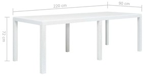 vidaXL Τραπέζι Κήπου Λευκό με Εμφάνιση Ρατάν 220x90x72 εκ. Πλαστικό