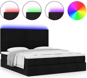 vidaXL Οθωμανικό κρεβάτι με στρώματα &amp; LEDs Μαύρο 200x200cm ύφασμα