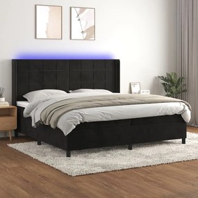 vidaXL Κρεβάτι Boxspring με Στρώμα &amp; LED Μαύρο 200x200 εκ. Βελούδινο