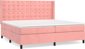vidaXL Κρεβάτι Boxspring με Στρώμα Ροζ 200x200 εκ. Βελούδινο
