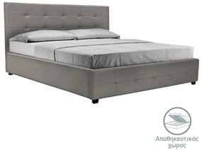 Κρεβάτι Roi διπλό με αποθηκευτικό χώρο pu γκρι ματ 160x200εκ 173x219x110 εκ.