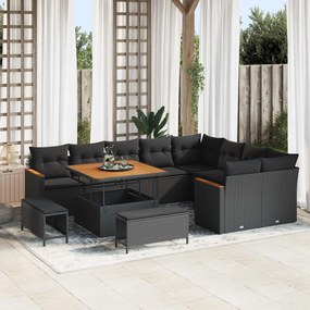 vidaXL Σετ Καναπέ Κήπου με μαξιλάρι 12 pcs Μαύρο Πολυ Ρατάν