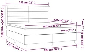 Κρεβάτι Boxspring με Στρώμα &amp; LED Αν.Γκρι 180x200 εκ. Βελούδινο - Γκρι