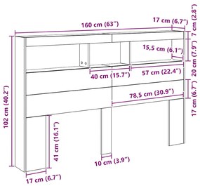 Κεφαλάρι με Αποθηκευτικό Χώρο &amp; LED 160x17x102 εκ. - Καφέ