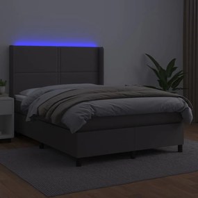 vidaXL Κρεβάτι Boxspring με Στρώμα &amp; LED Γκρι 140x190 εκ. Συνθ. Δέρμα